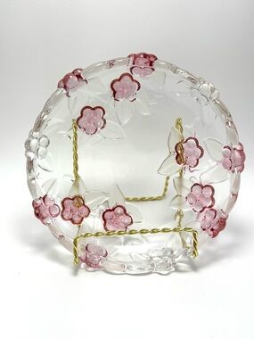 Glass with Pink Floral Plate Cottagecore Vanity Jewelry Dish